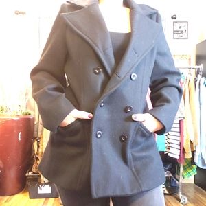 A Gold E BERT black wool nylon lined pea coat made in USA size L